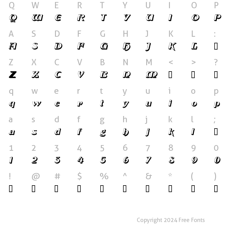 Character Map of ObeliskSSK Italic