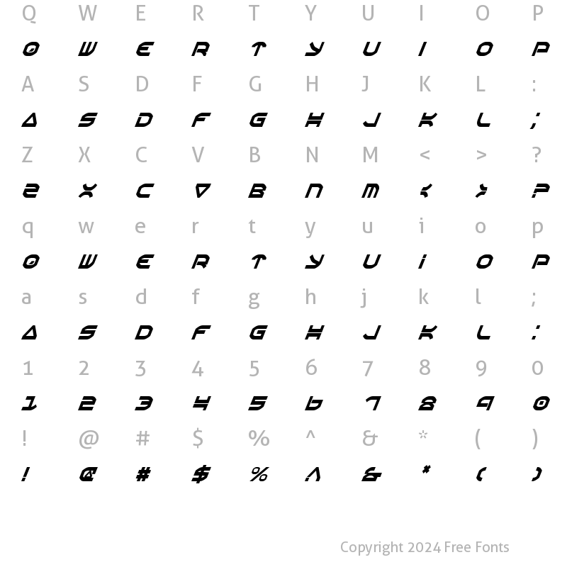 Character Map of Oberon Condensed Italic Condensed Italic
