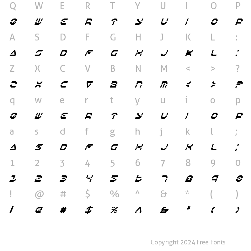 Character Map of Oberon Deux Condensed Italic Condensed Italic