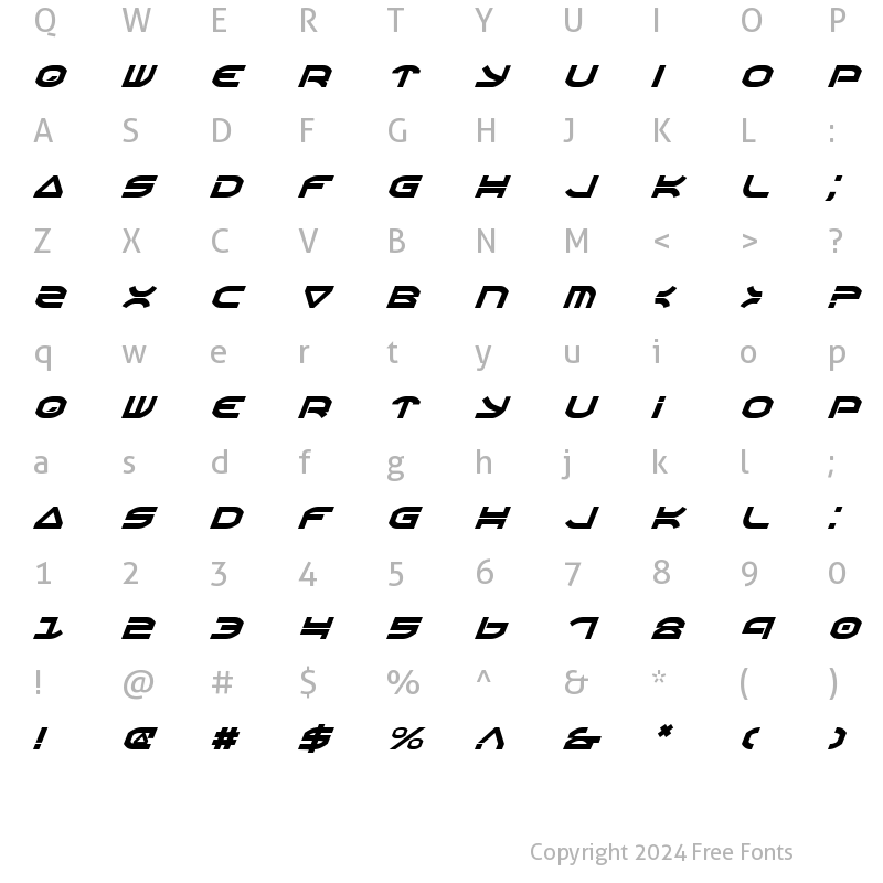 Character Map of Oberon Italic Italic