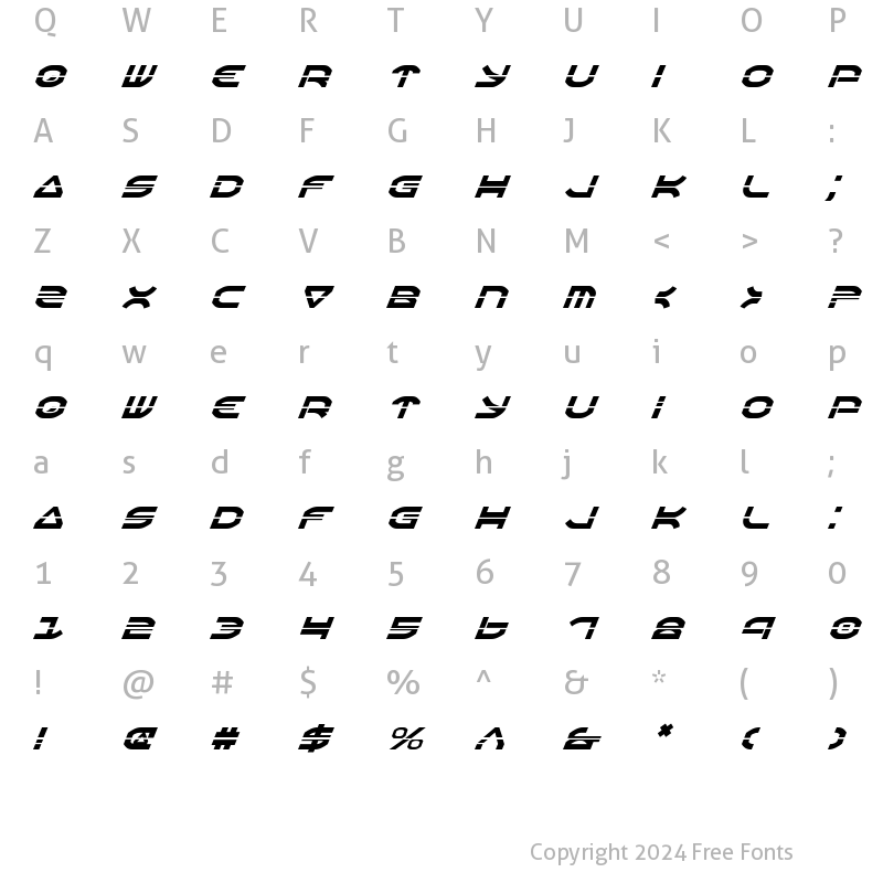 Character Map of Oberon Laser Italic Laser Italic