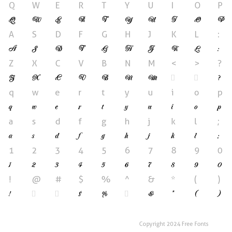 Character Map of Oberon Plain Regular