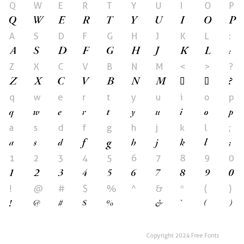 Character Map of Oblivia Regular