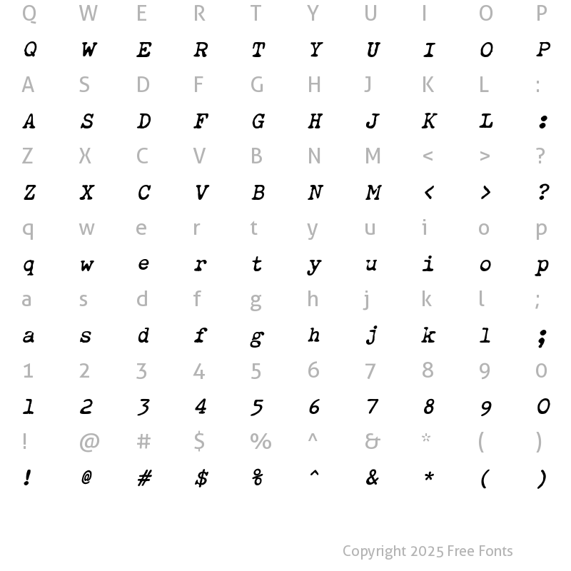 Character Map of Obsolete Bold Oblique