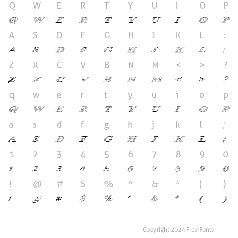 Character Map of Occoluchi Italic Outline Regular