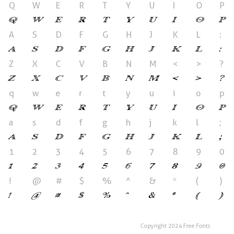 Character Map of Occoluchi Italic Regular