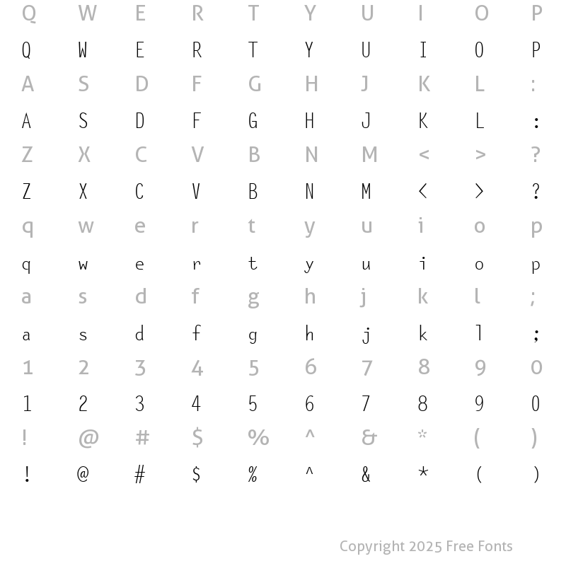 Character Map of Ocelot Monowidth Normal