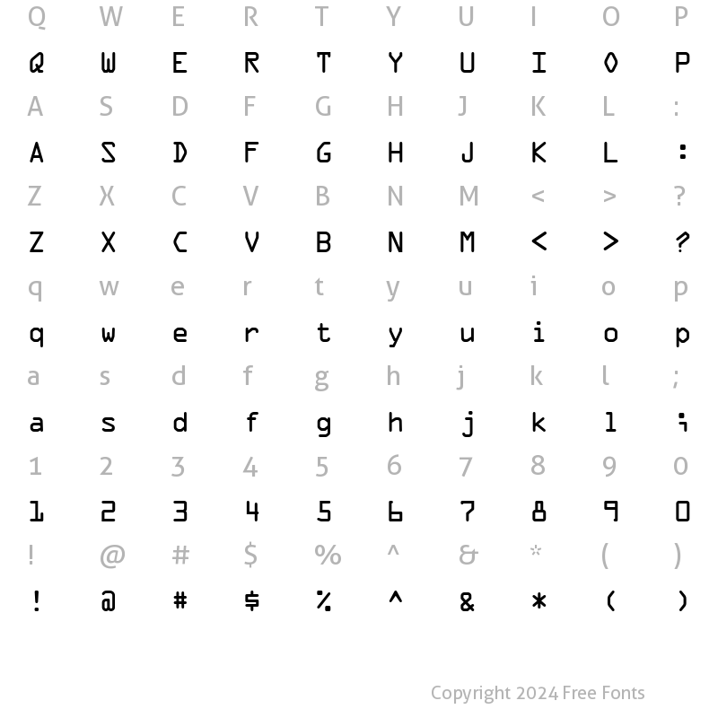 Character Map of OCR A Becker Regular