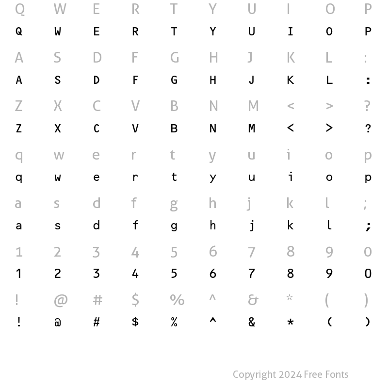 Character Map of OCR-B 10 Pitch Regular