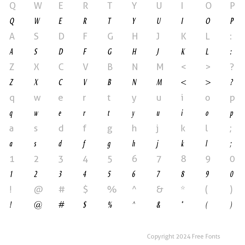 Character Map of Odense Compr Italic