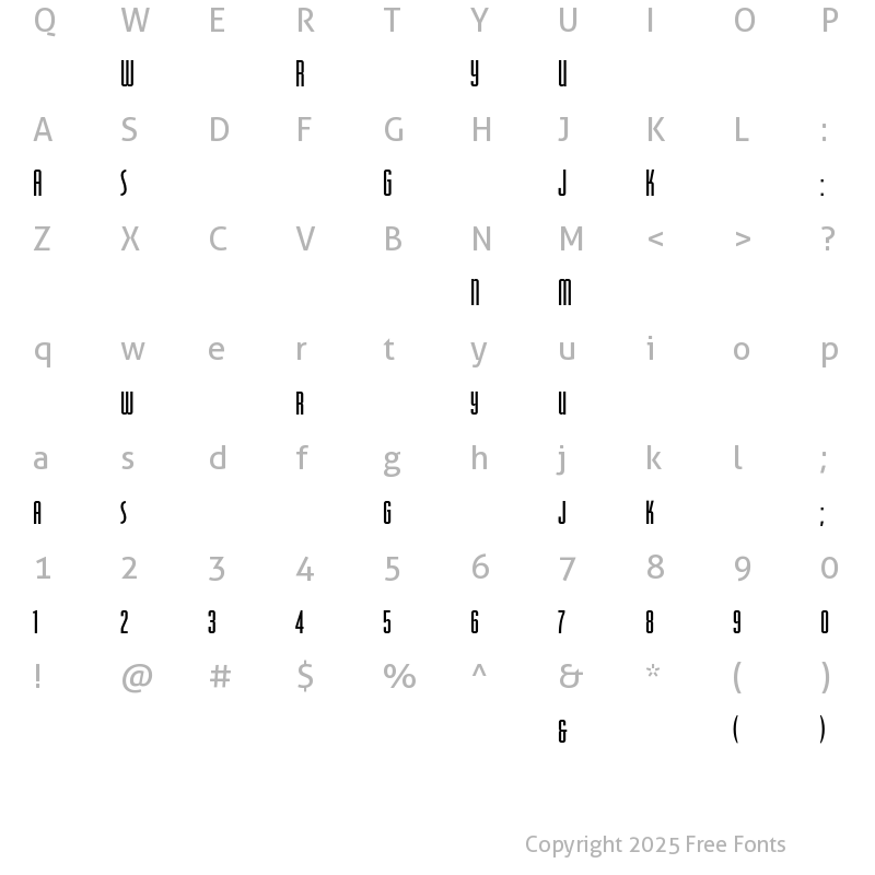 Character Map of OdeonCondensedAlternate Regular