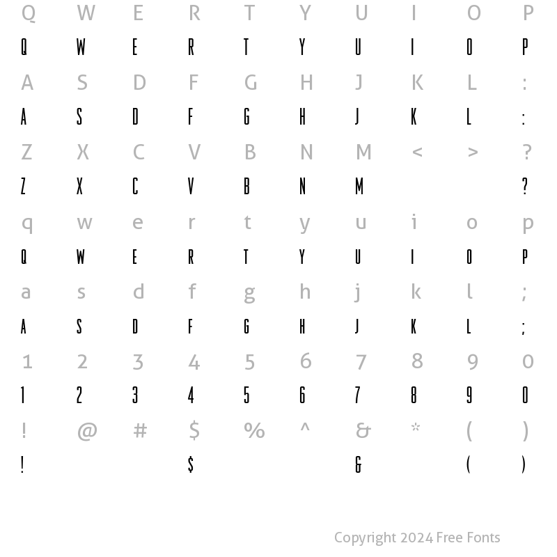 Character Map of OdeonCondensedRegular Regular