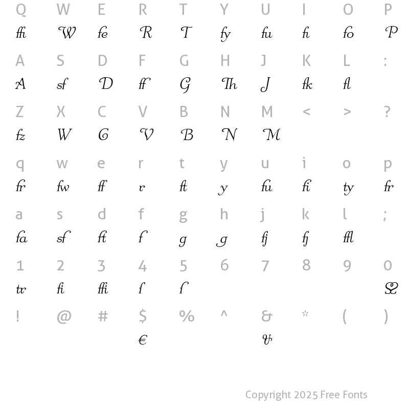 Character Map of Odette Alt Italic