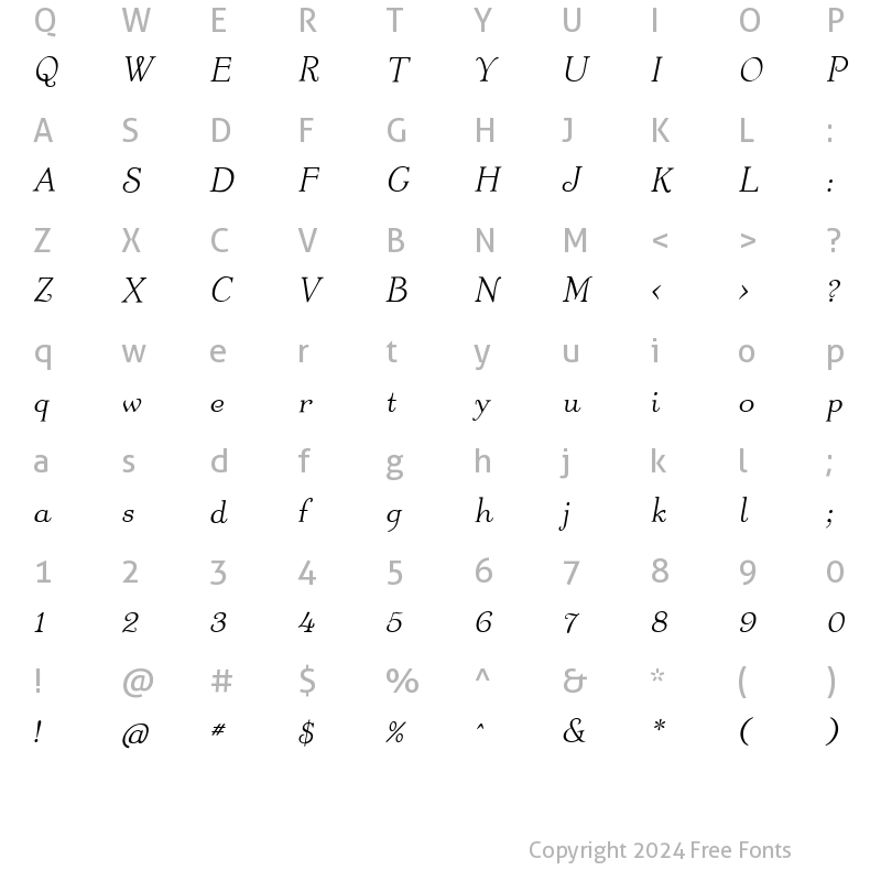 Character Map of Odette Italic