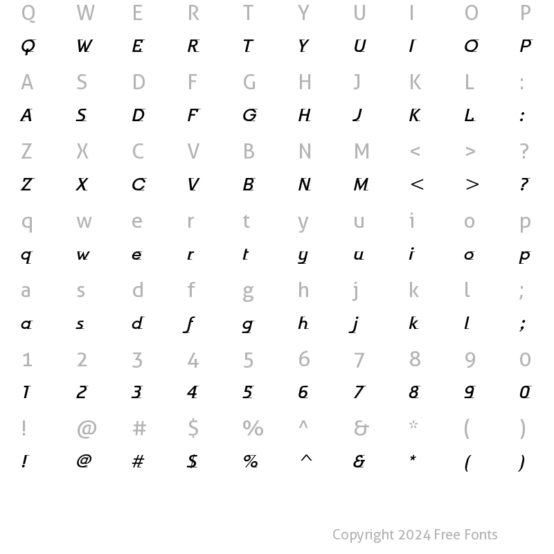 Character Map of Odyssee ITC Std Medium Italic