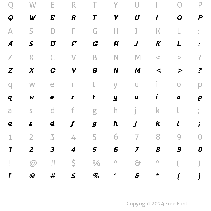 Character Map of Odyssee ITC TT BoldItalic