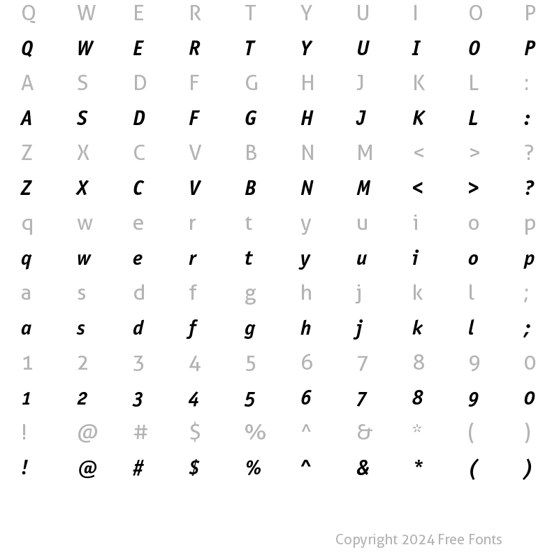 Character Map of Officina Sans ITC OS Bold Italic