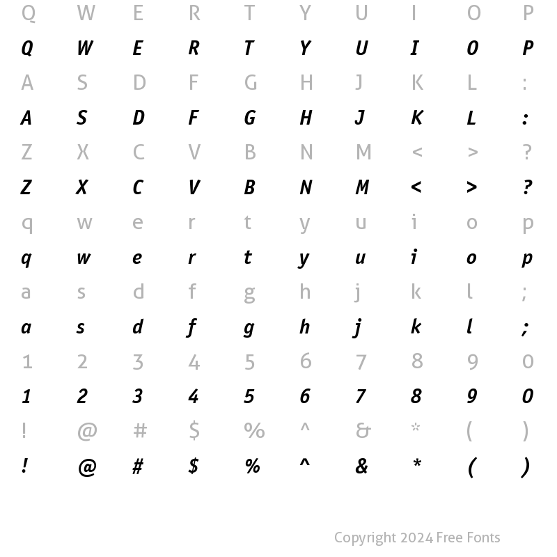 Character Map of OfficinaSanITCBoo Bold Italic