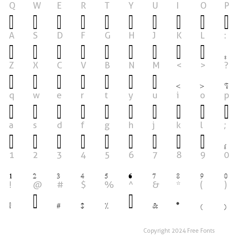 Character Map of Old Antic Outline Shaded Regular