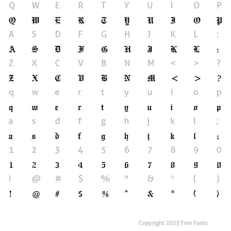 Character Map of Old English ATT Regular