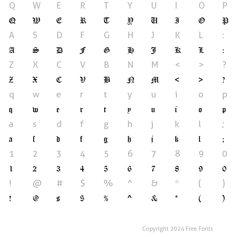 Character Map of Old English Becker Regular