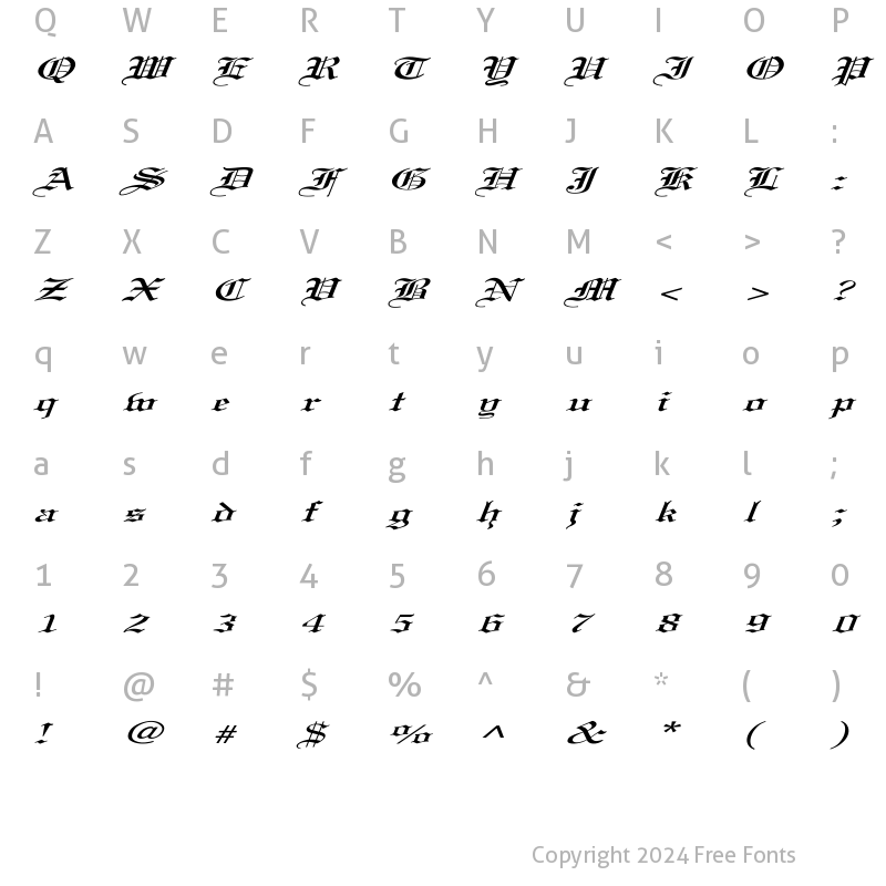 Character Map of Old English Ex Italic Italic