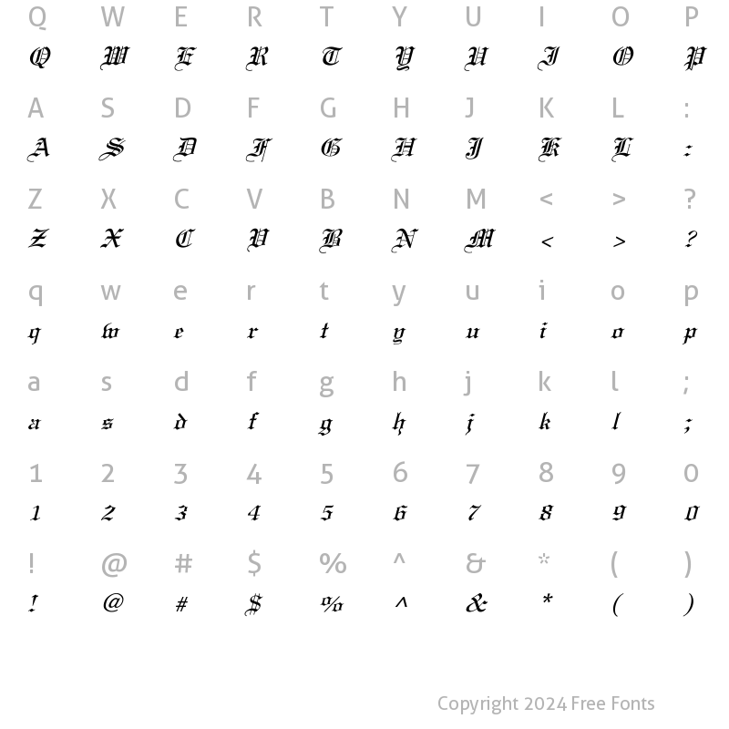 Character Map of Old English Italic Italic