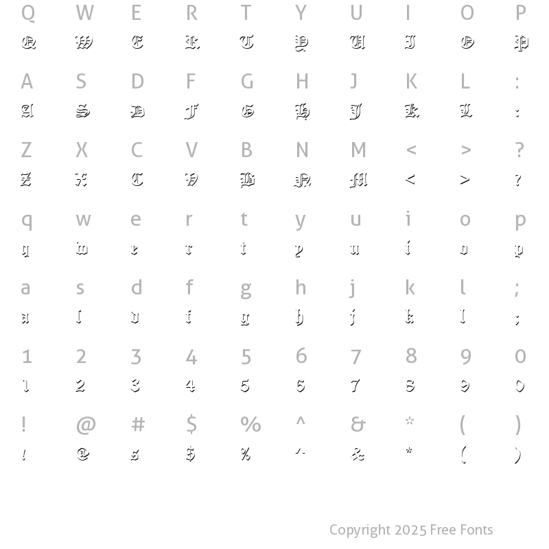 Character Map of Old English Only Shadow D Regular