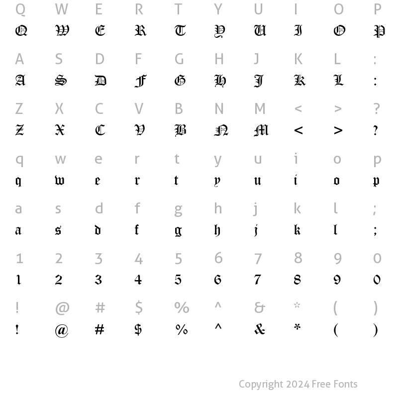 Character Map of Old English Text MT Std Regular