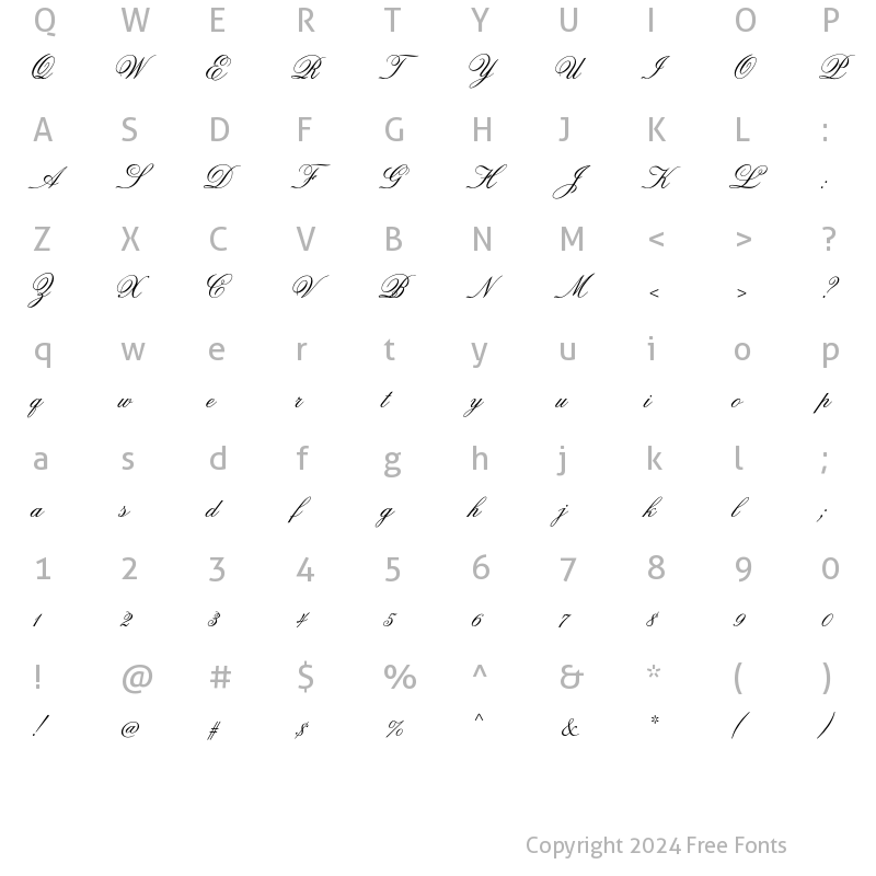 Character Map of Old Fashion Script Std Regular