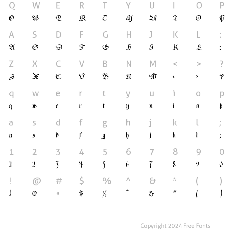 Character Map of Old Germen Regular