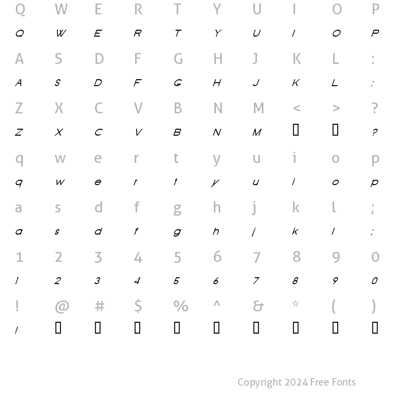 Character Map of Old Republic Italic