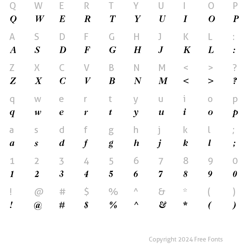 Character Map of Old Style MT Std Bold Italic
