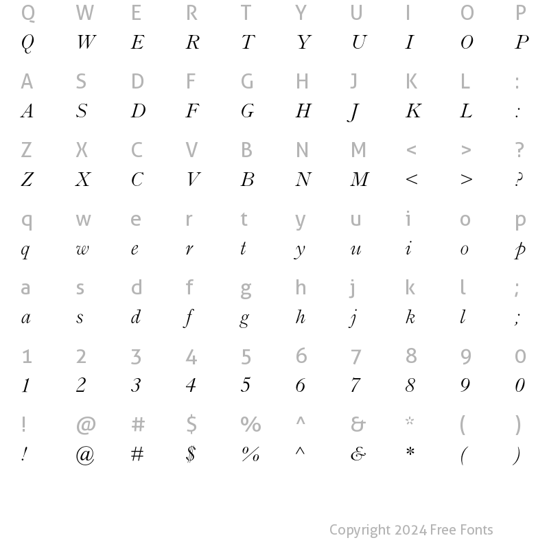 Character Map of Old Style MT Std Italic
