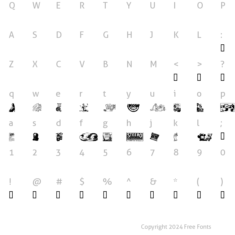 Character Map of Old Time Ad Dings One Regular