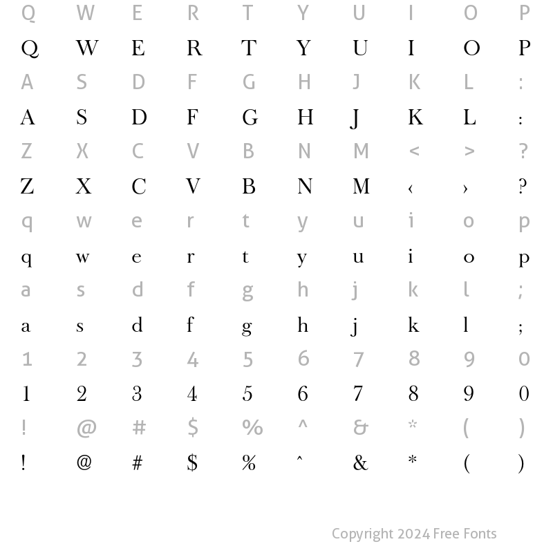 Character Map of Oldbaskerville-Regular Regular