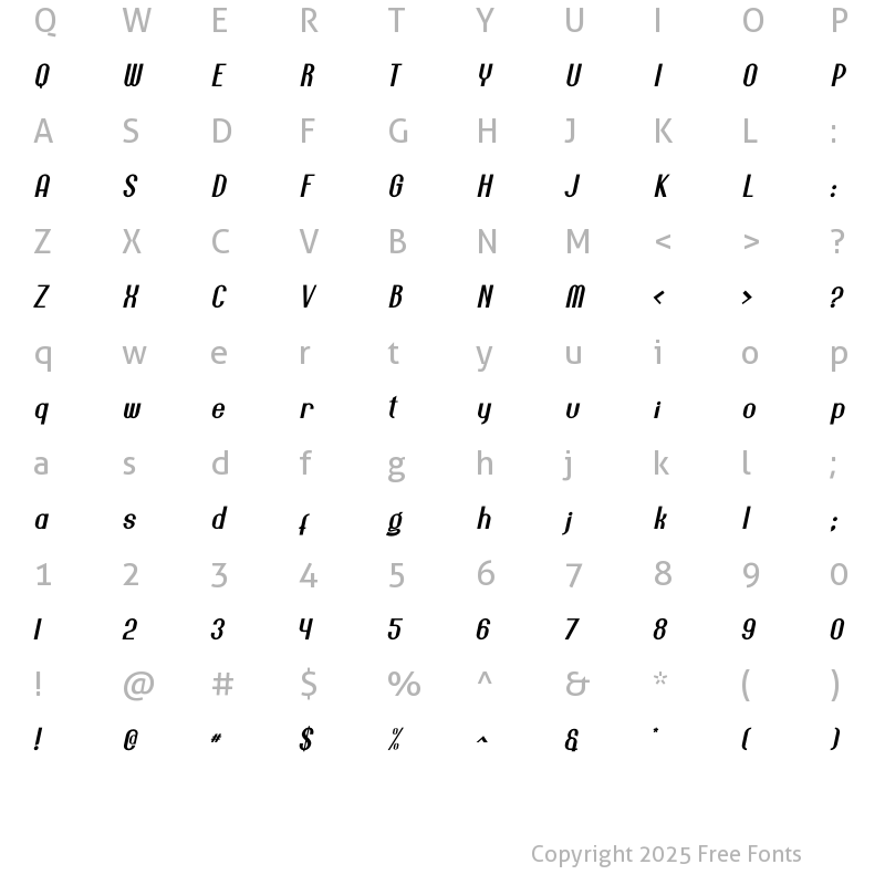 Character Map of Oldbrothers Italic