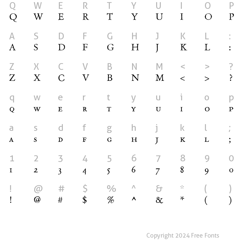 Character Map of OldClaudeLPSmallCaps Roman