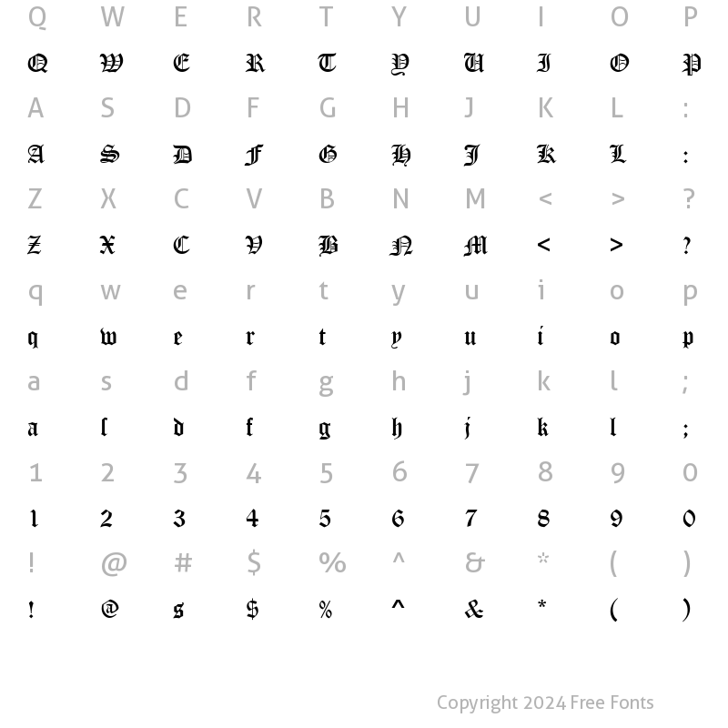 Character Map of OldEnglishD Regular