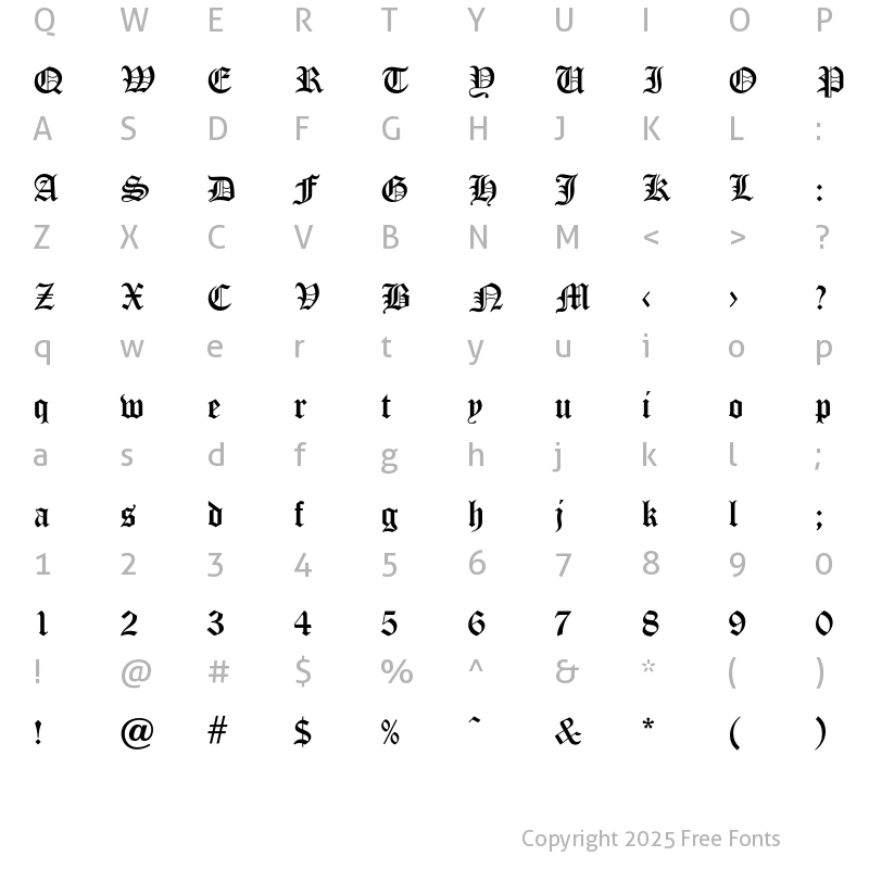 Character Map of OldEnglishFiveOpti Regular