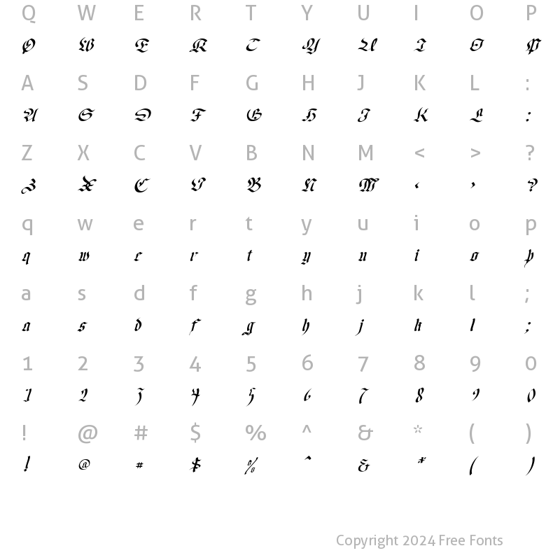 Character Map of OldGerman-Itali Regular