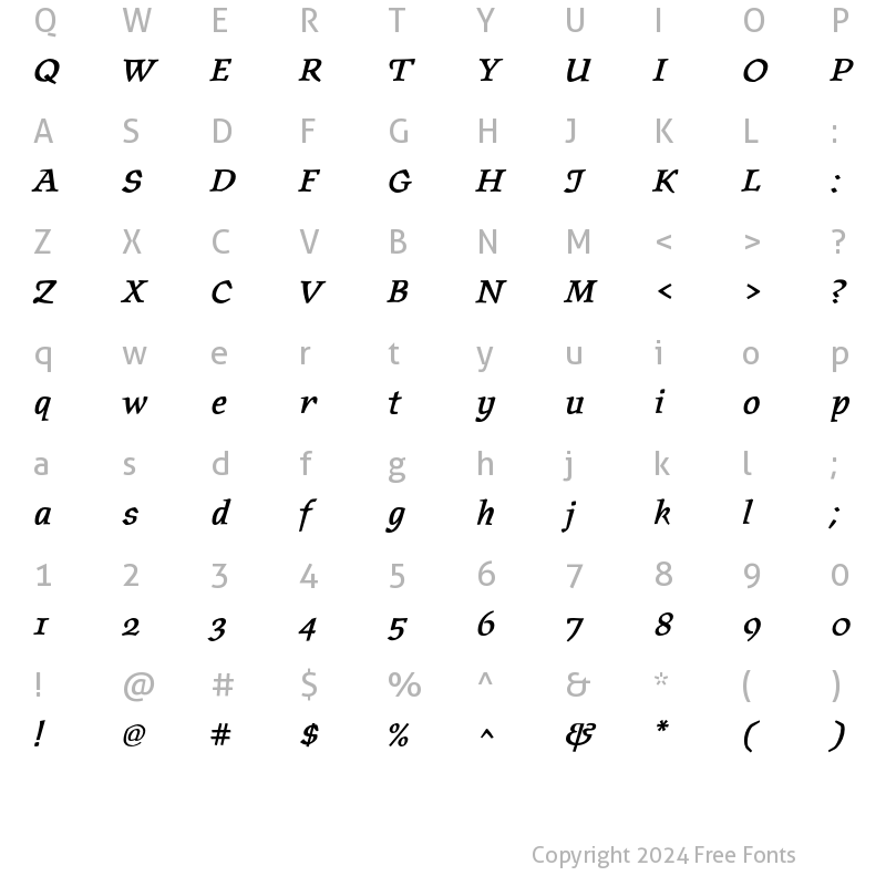 Character Map of Oldrichium ITC Std Demi Italic