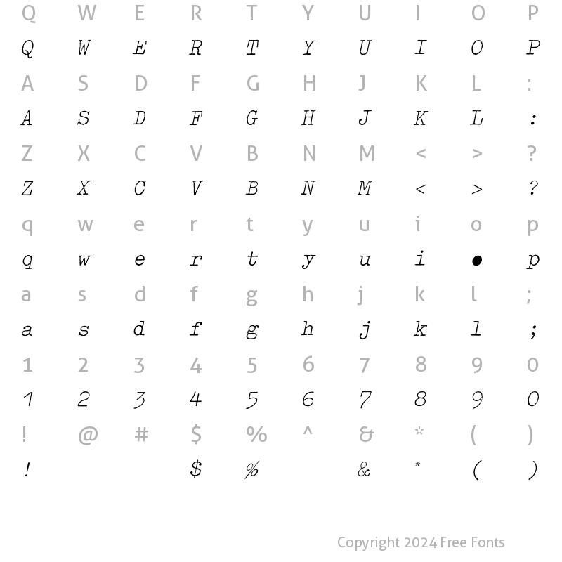 Character Map of OldTypewriterEF LightObl Regular