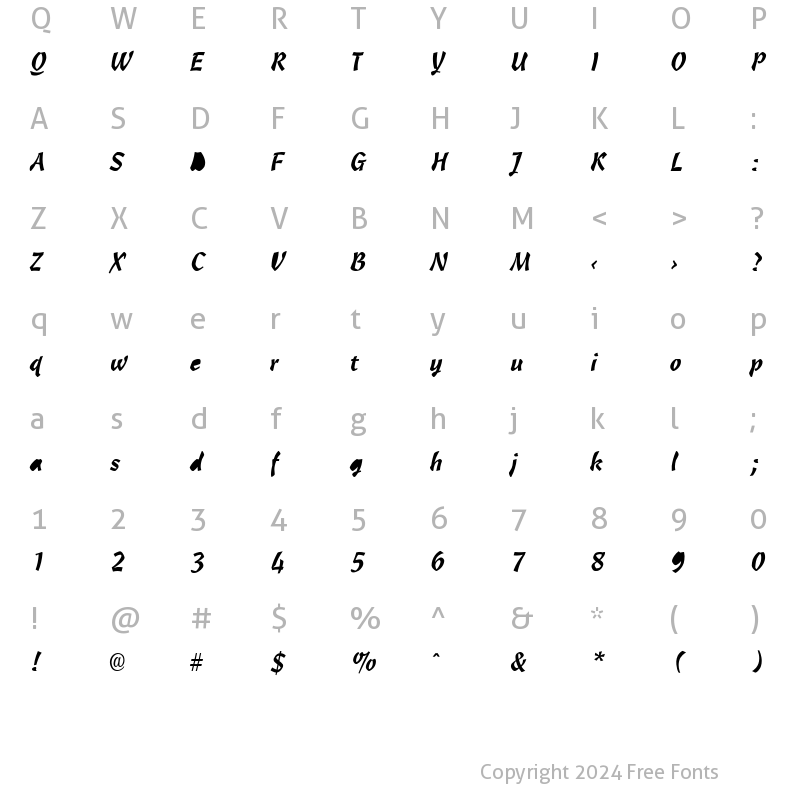 Character Map of Ole' Script Light SSi Light