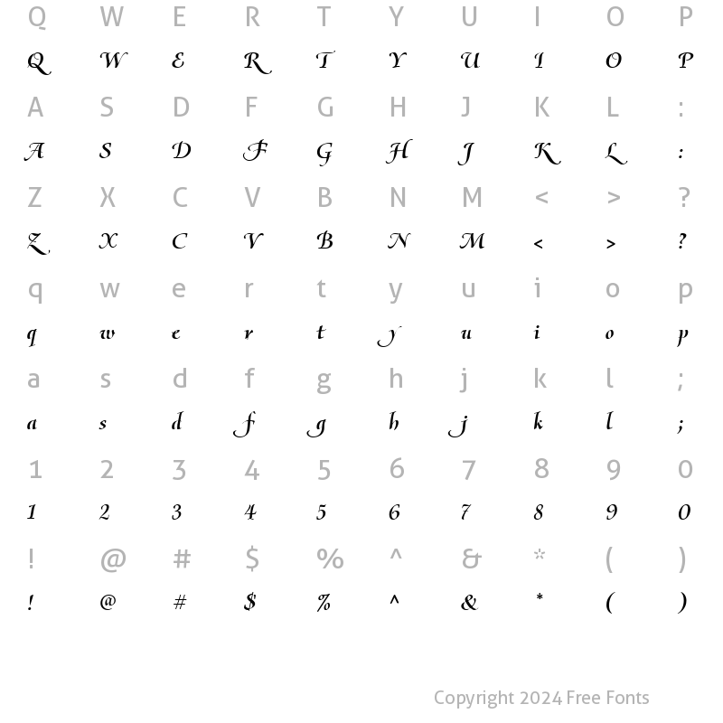 Character Map of Olietta script BoldItalic