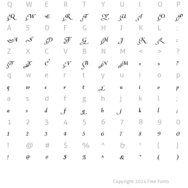 Character Map of Olietta script-Poesia BoldItalic