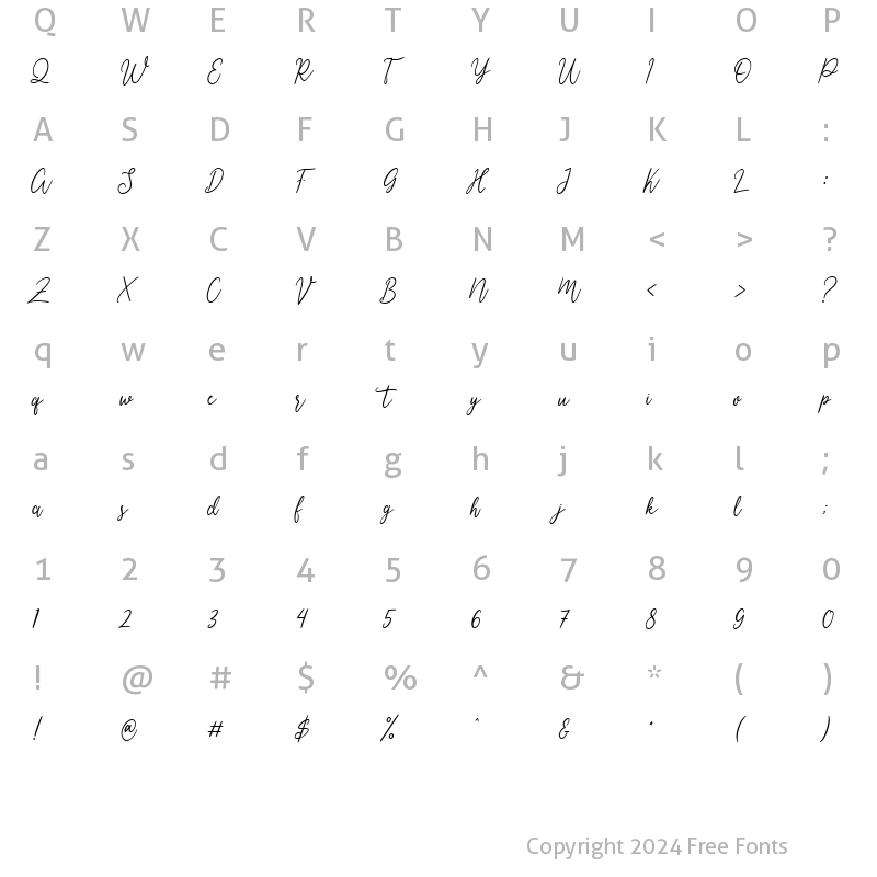 Character Map of Oliviars script Regular