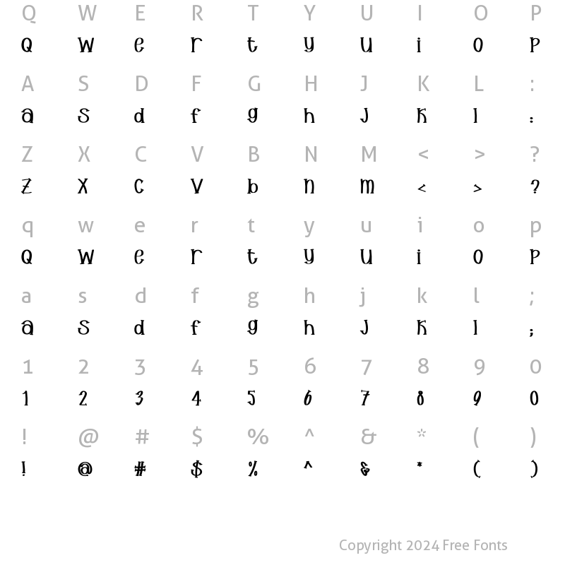 Character Map of Oliviaslab Regular