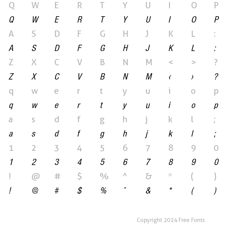 Character Map of Olnova-MediumCondIta Regular