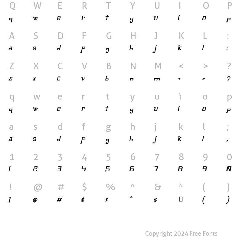 Character Map of Omellons BoldItalic